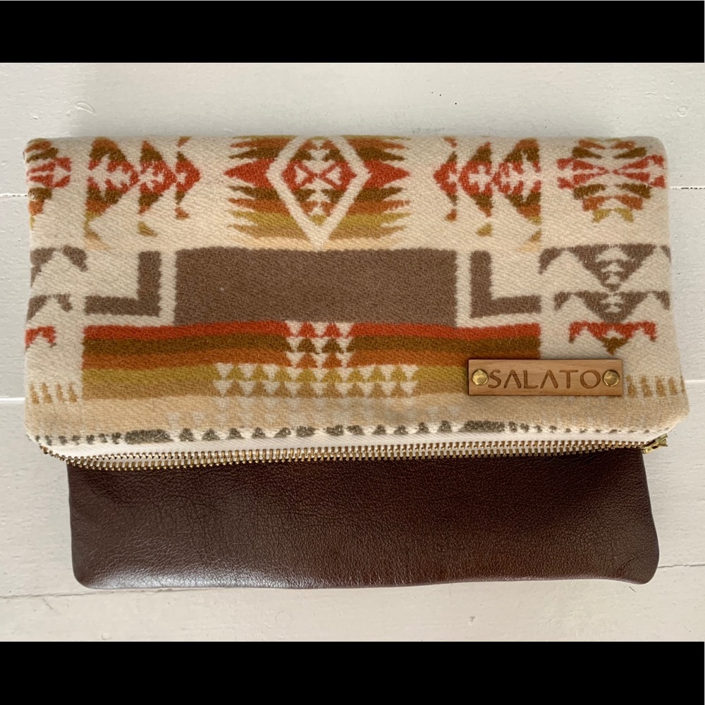 Salato Southwestern Style Clutch - Leather & Wool